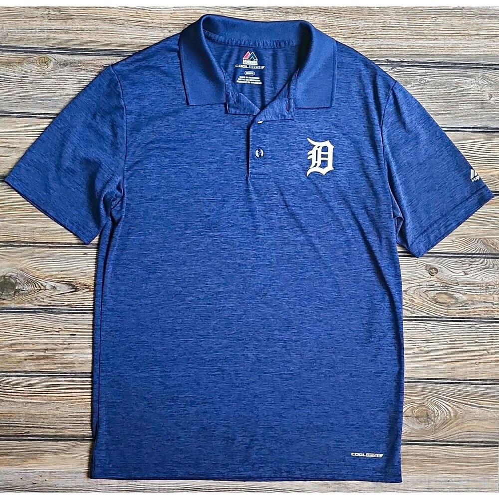 Majestic Cool Base Detroit Tigers MLB Polo Shirt Blue Men's Size M